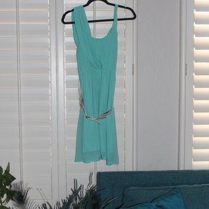 Vanity Seafoam Green Chiffon Off Shoulder Dress with White Belt Size M